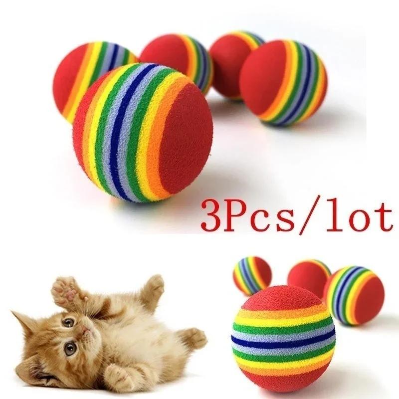 

3 Pcs Pet Rainbow Ball Cat Foam Toy Cotton Ball Dog Molar Colorful Toy Ball Pet Supplies Dog Toys Cats Toys Interactive 3.5cm 3Pcs
