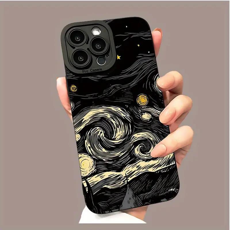 

Van Gogh Starry Night Black Gold Art Style Phone Case for iPhone 17 16 15 14 13 12 11Series Pro Max Plus Double Layer Protection iphone 15 ProMax