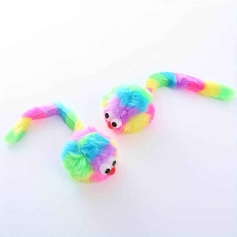 Rainbow Plush Worm Cat Toy with Long Tail, Interactive Squeaky Kitten Teething Toy, Soft Plush Pet Chew Toy for Cats разноцветный