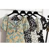 Women's Fashion Summer Spring Floral Print Short Sleeve V-Neck High Waist Casual Dresses