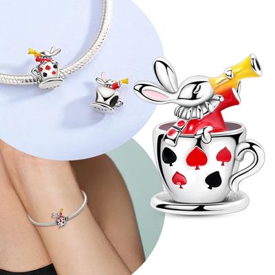 Poker Cup Red Clothes Rabbit Beads Fit Original Copper Bracelet Jewelry Phone Charms Women Children'S Day Gift