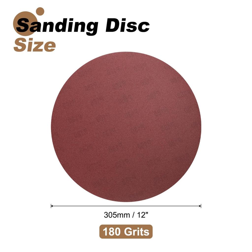 Uxcell Sanding 180 Grit Aluminum Oxide Hook and Loop Round Sander Paper for Sanding Auto Car and Metal 5-Piece 12-Inch Discs, Stick-Back Sandpaper,