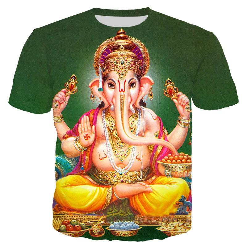 Summer Round Neck 3D Hindu Deities Graphic Print Top Fashionable Casual Short Sleeved Men's and Women's Unisex T-shirts