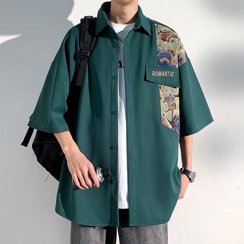 "Men's 2024 Casual Bear Lapel Shirt - Short-Sleeve National Trend"