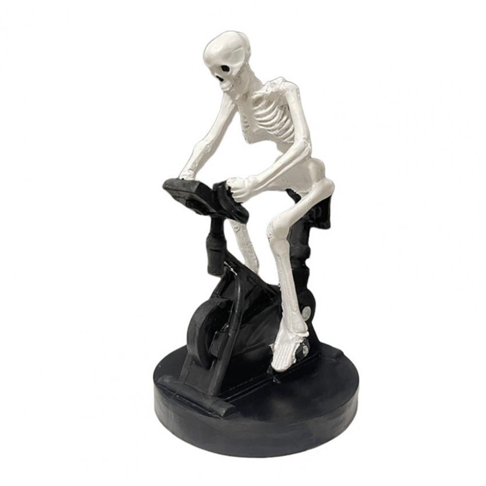 Halloween Party Prop Skeleton Decor Halloween Skeleton Riding Bike Statue Resin Sculpture Figurine for Fitness Bicycle Ornament