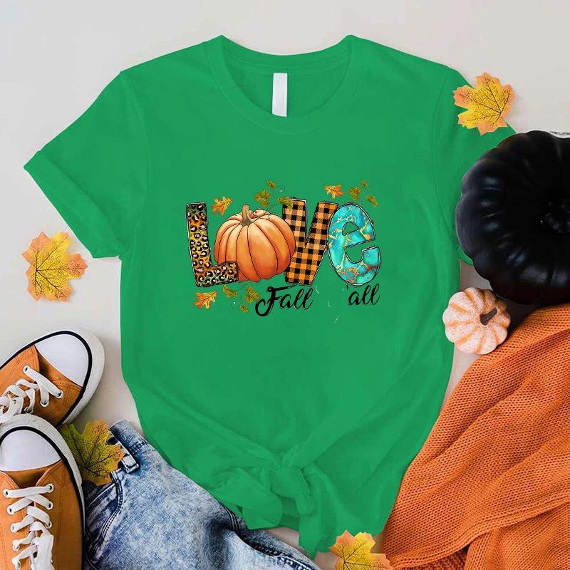 Funny Love Fall Y'All Letter Print T-Shirt Womans Casual Tops Summer Cool T Shirt Plus Size Tops Tees