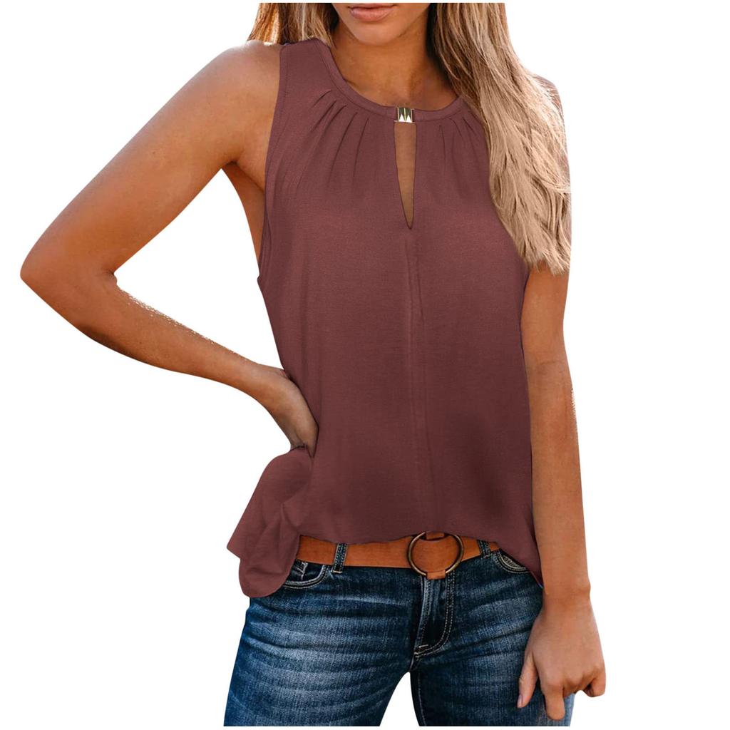 Spring and Summer Women's Personalized Buckle V-neck Solid Color Vest