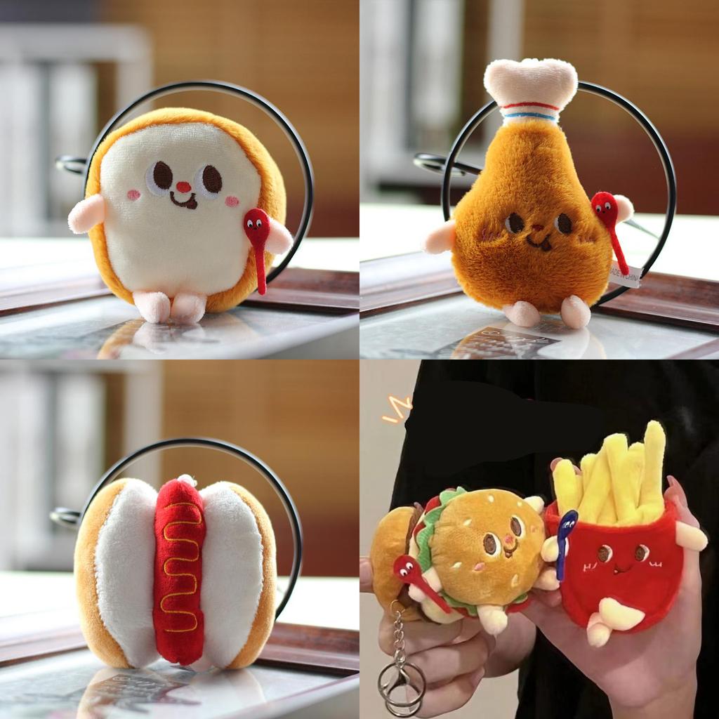 Adorable Plush Hamburger Hot Dog Chicken Leg French Fries Keychain For Backpacks Creative Gift