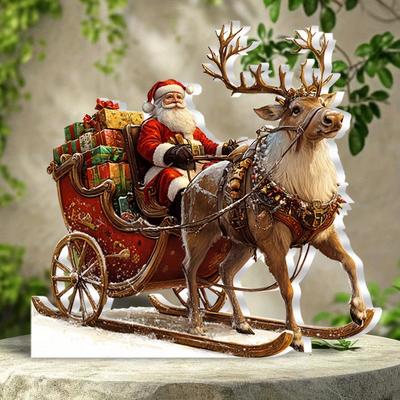 Decorações de Natal 2D Decorativas Planas Material Acrílico Decoração de Papai Noel Ornamento de Mesa de Papai Noel Multifuncional