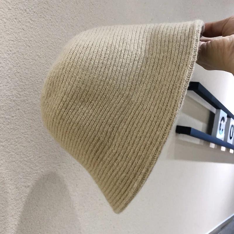 Women's Korean Knit Bucket Hat - Thick Thermal, Solid Color, Japanese - Inspired Flattering Style for Daily Wear