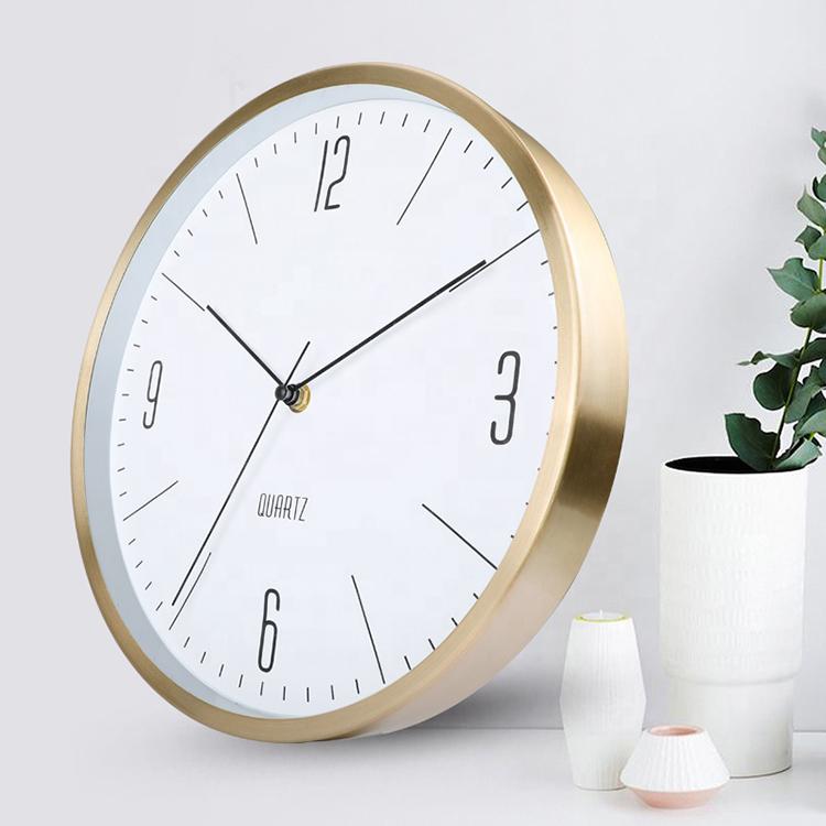 12 Inch Round Elegant Home Decoration Silent Quartz Aluminum Metal Wall Clock