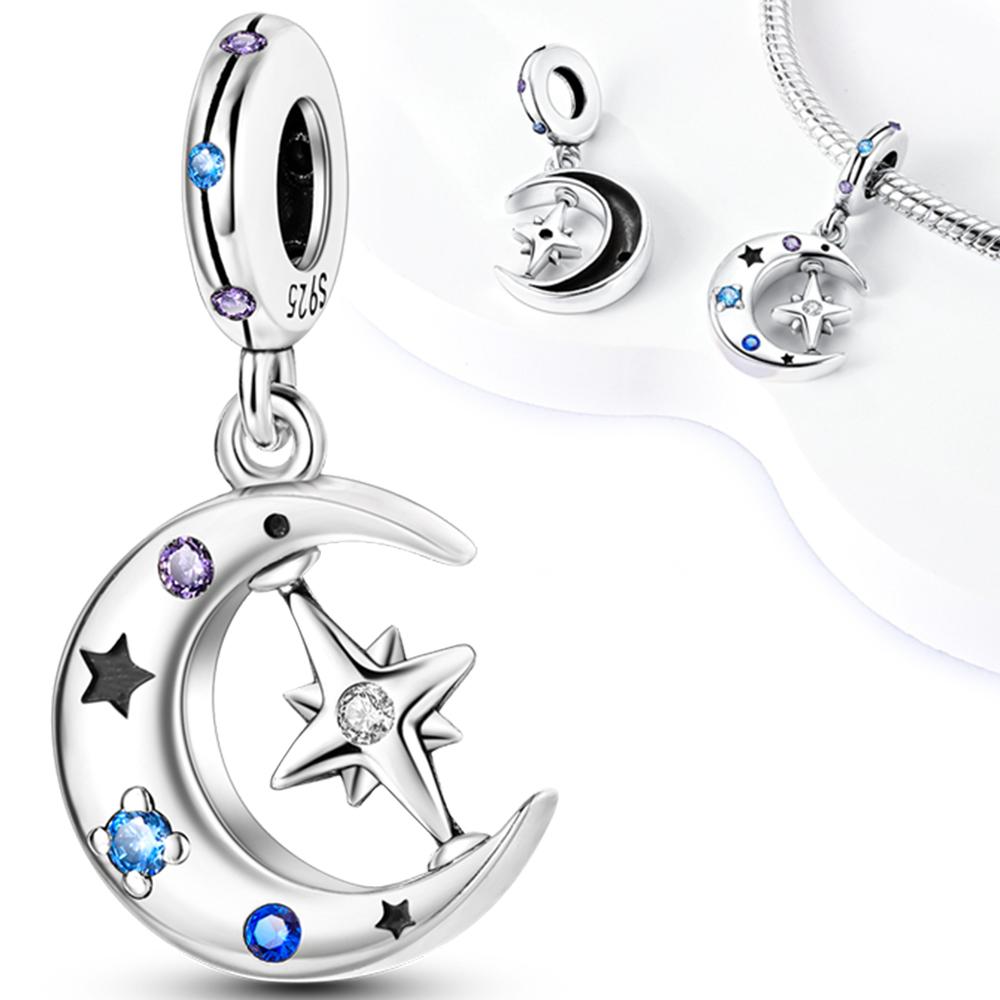 Charms Copper Mysterious Starry Sky Moon Star Pendants Fit Charms Plata Original Bracelet Beads Women Jewellery Making