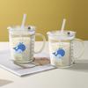 ZISIZ Kids' Glass Milk Cup with Lid and Straw