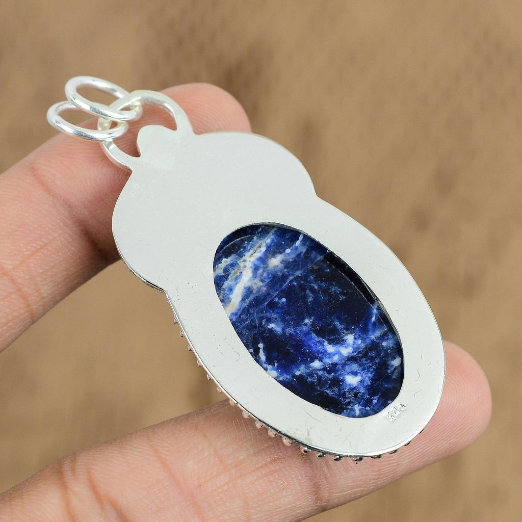 Naturalny Kamień Sodalitowy Indyjska Biżuteria Srebro Próby 925 Wisiorek Dla Kobiet