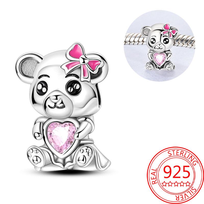 Breloque Pendentif Perles Cœur Rose Scintillant Cuivre Compatible Bracelet Original Pour Femmes Bijoux Cadeaux Saint-Valentin