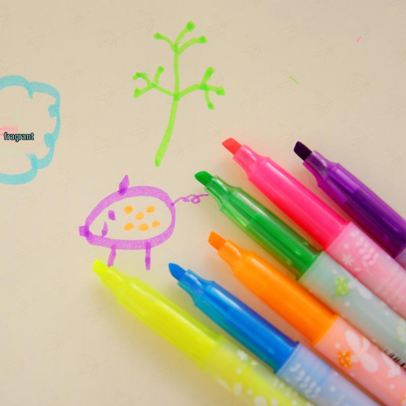 Creative Colored Fluorescent Marker Pens - 6-Pack Set for Primary Students, Stationery and Study Supplies, Ideal Children's Gifts