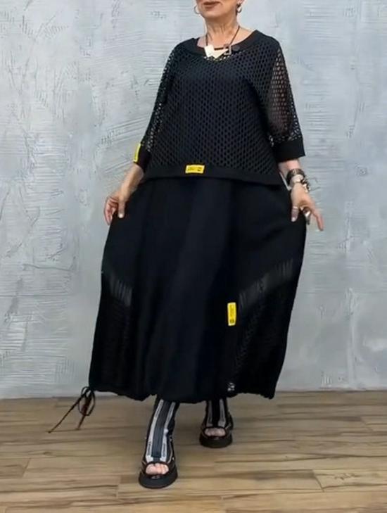 2025 Autumn Solid Color Round Neck Cutout 2-Piece Set