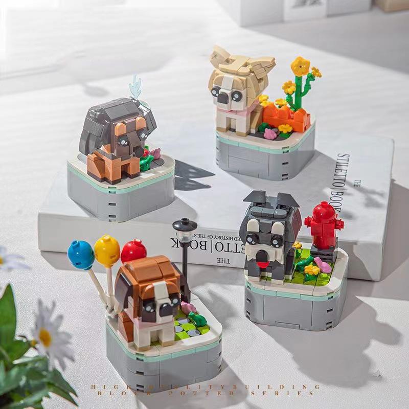 Pet Dog Series Potted Poodle Cute Dog Chihuahua Decoration Shepherd Dog Block Flower Puzzle Toy, Giftuzzle Toy, Gift for Friends