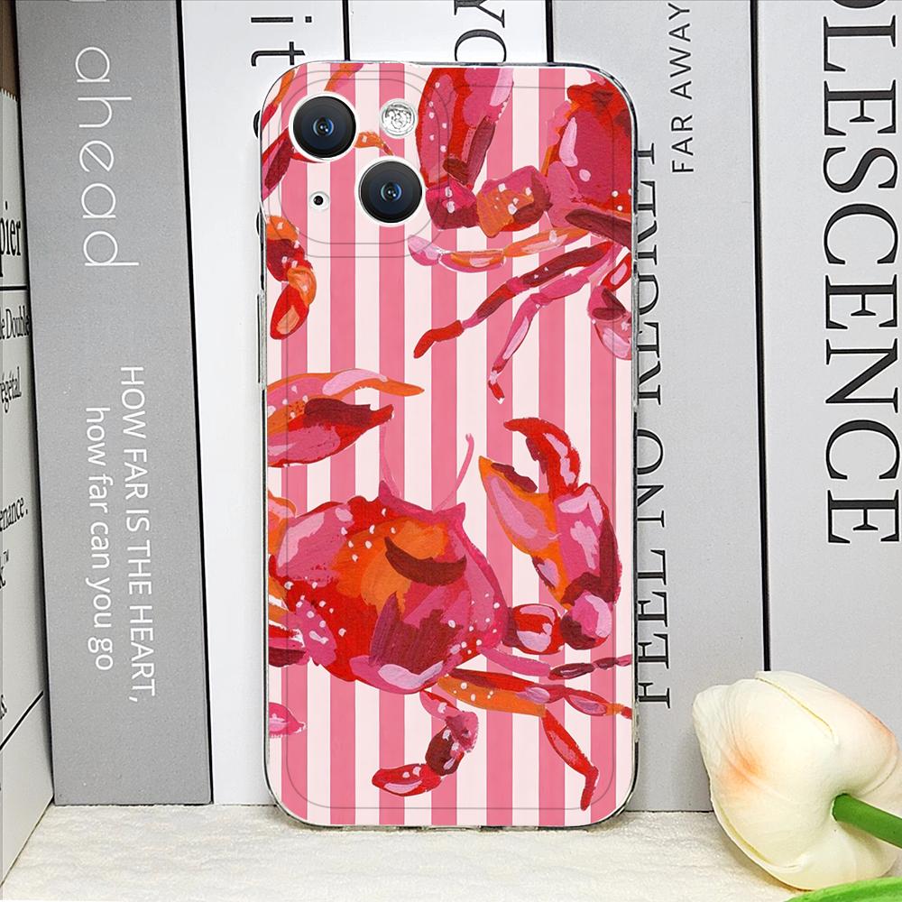 Simple Cute Striped Plaid Ocean Animal Printed Phone Cases for iPhone 17 16 15 14 13 12 11 Pro Max XR 8 7Plus 13 Mini Soft Cover