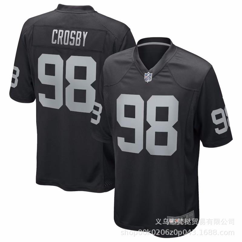 Mens NFL Raiders 17 Adams 98 Crosby Embroidered Football Jersey Short Sleeve Cotton Blend V-Neck Athletic Wear