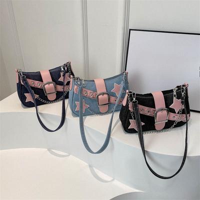 Trendy and Sexy Hot Girl Spring Style Star New Casual Denim Chain Hand Heeled Shoulder Underarm Bag
