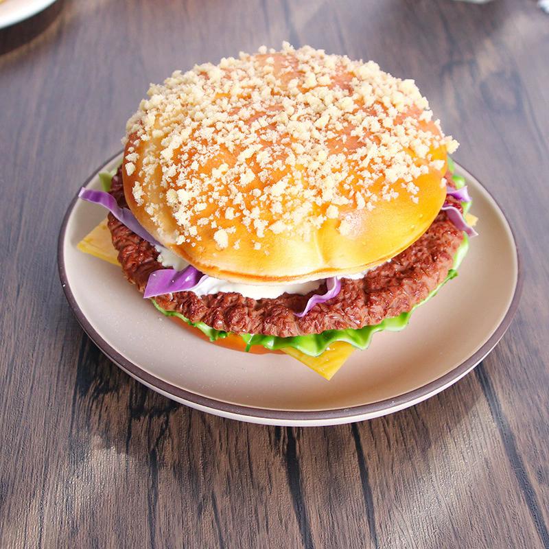 Fake Beaf Hamburger Artificial Hamburger Soft Bread Photography Prop Display Food Model Party Home Decor Film Television Props