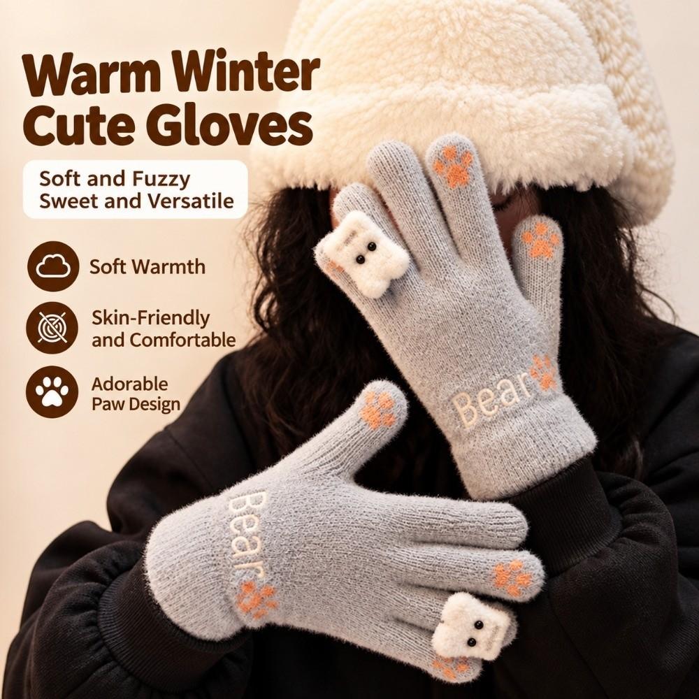 Windproof Winter Plush Gloves Cute Bear Cycling Gloves Korean Touch Screen Gloves Women