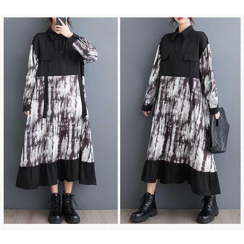 Women's Retro Literary Loose Slim Mid-Length Printed Dress Women