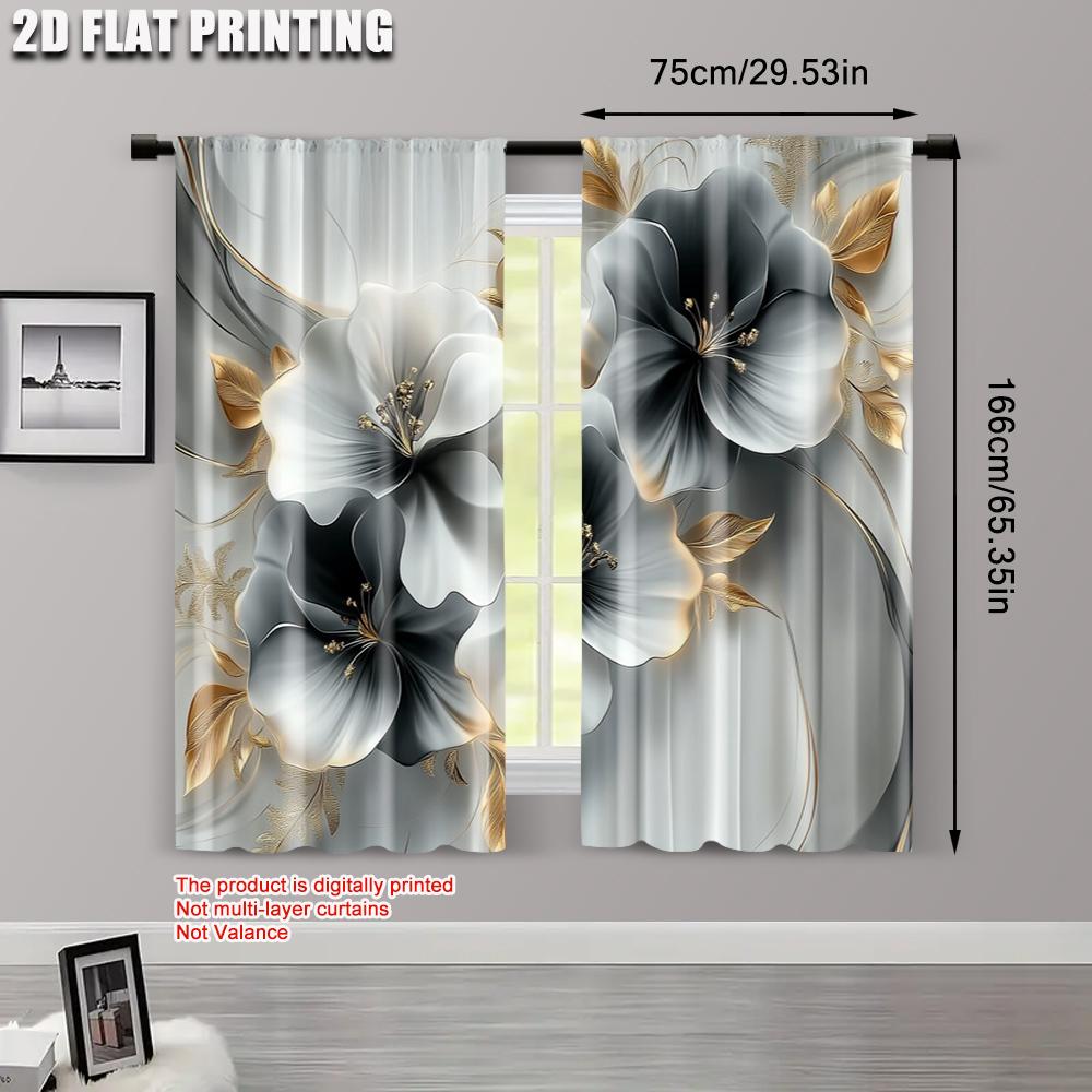 2pcs, Minimalist Curtains 2D print Contemporary Floral Versatile Polyester (without rod) Stuff Clearance for Living Room,