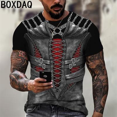 Medeltida rustningar T-shirts Roliga lösa kortärmade toppar Herr Sommar Casual Oversized T-shirt 2023 New Personality Street Coola toppar