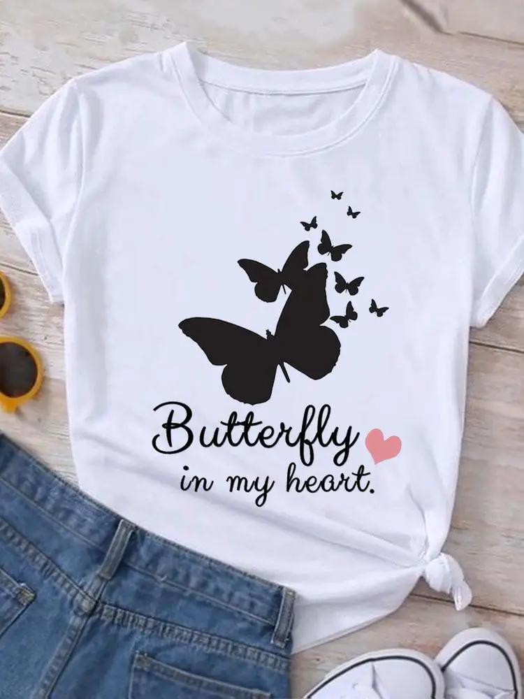 Graphic T Shirt Sunflower Butterfly Cute Summer Casual Clothing Short Sleeve Women Print Fashion Clothes Tee Tshirt Female Top