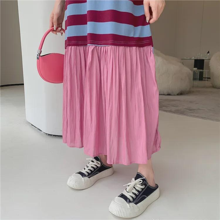 2023 Summer Plus Size Loose Cotton Striped Swing Dress for Women