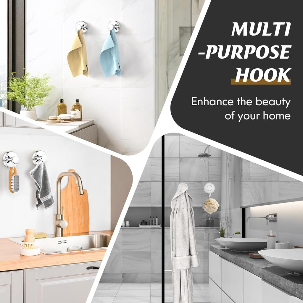 2/4/6pcs Reusable Suction Cup Hook Bathroom Kitchen Glass Tile Suction Cup Hook Hanging Clothes Bath Ball Towel Chrome Hook