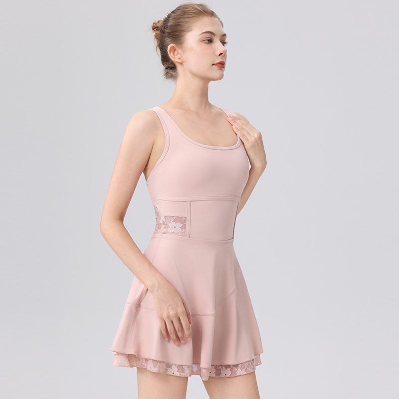 High-Waist Lace Tennis Dress with Chest Pads & Tummy Control