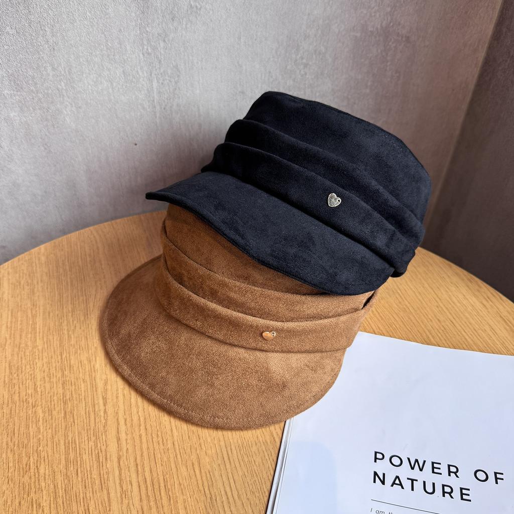 Women Solid Fashion Color Suede Flat Top Hat For Autumn And Wearing Winter