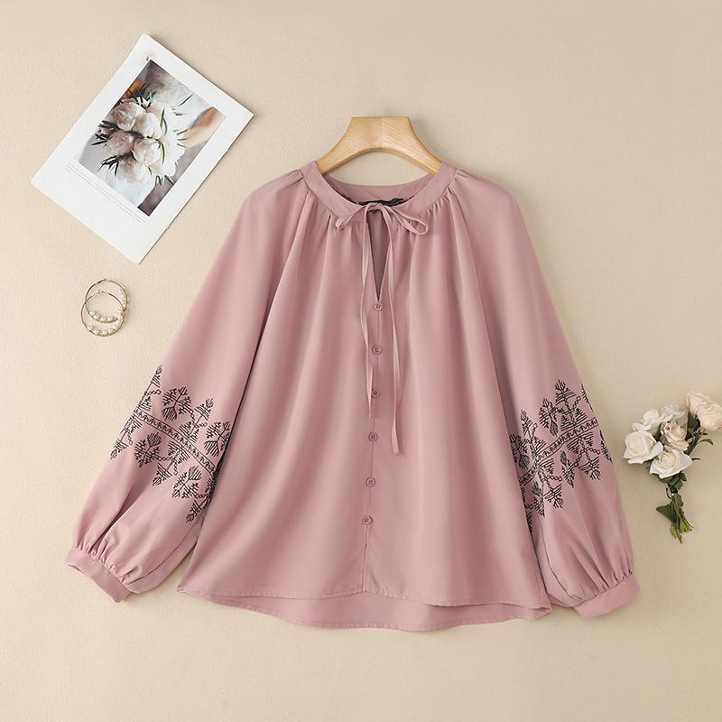 

ZANZEA Женская повседневная свободная блузка с круглым вырезом и длинными рукавами розовый