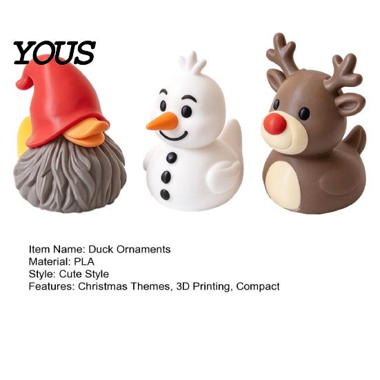 Gnome Olaf Reindeer Decor 3Pcs Christmas Duck Figurines, 3D Printed Winter Squad, Gnome, Unique Seasonal Collectibles & Snowman Mini