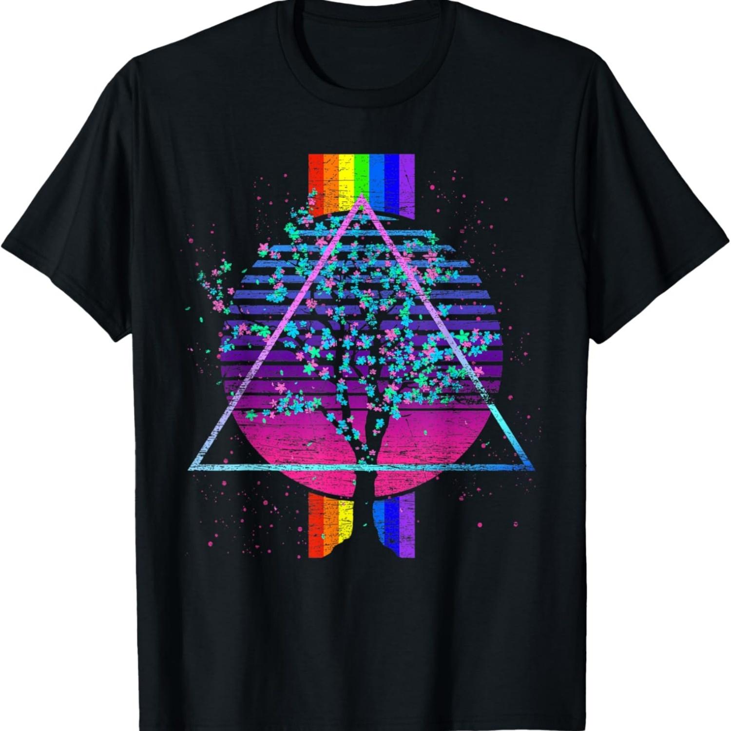 Retro Sakura Tree Vaporwave Cherry Blossom T-Shirt S чёрный