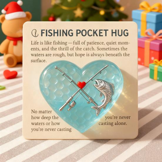 Fishing Lover Pocket Hug Token Sea Glass Heart-Shaped Acrylic Keepsake Encouragement Gift for Angler Dad Husband