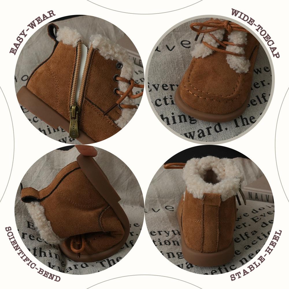 XSHX Retro "Miu Hair Boots" Children's Martin Short Boots Boys and Girls Side Zipper Fleece Warm 248102