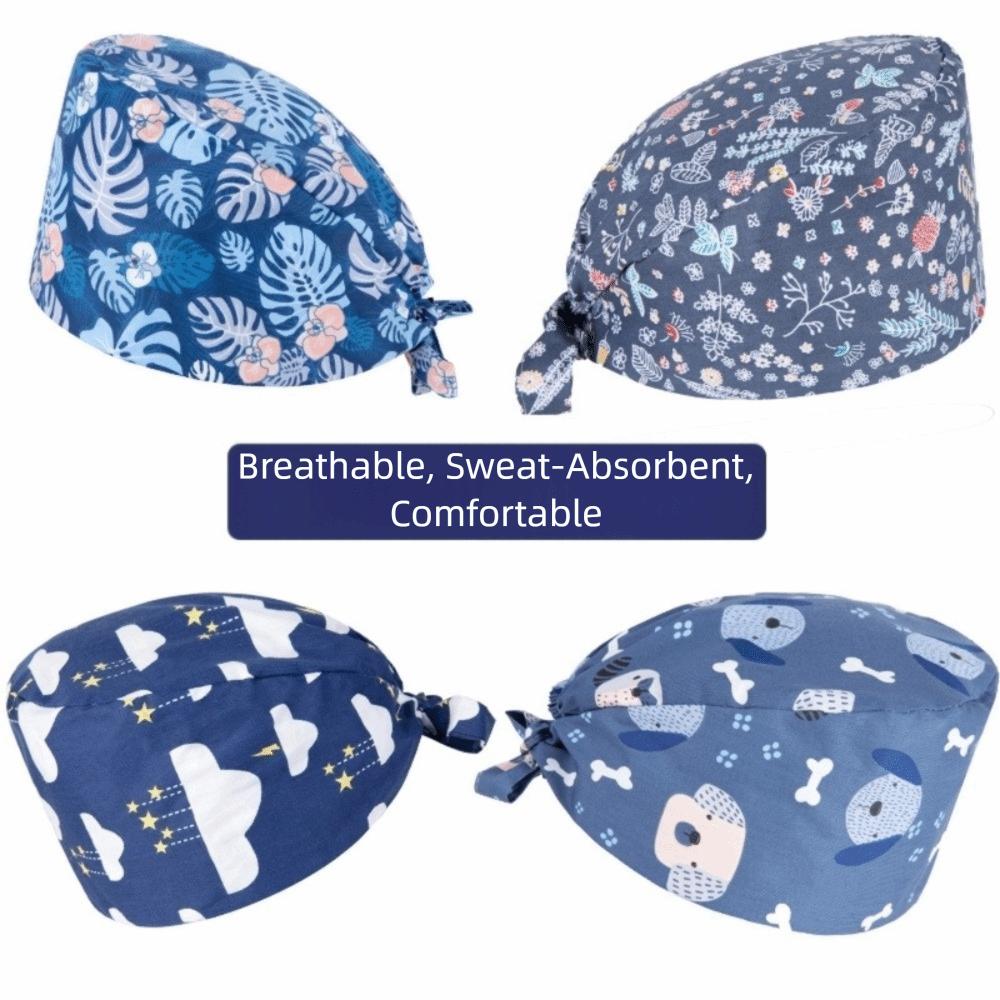 Unisex Cartoon Printing Scrub Cap Adjustable Buckle Print Design Lab Scrub Hat Breathable Soft Pure Healthcare Hats Pet Hospital