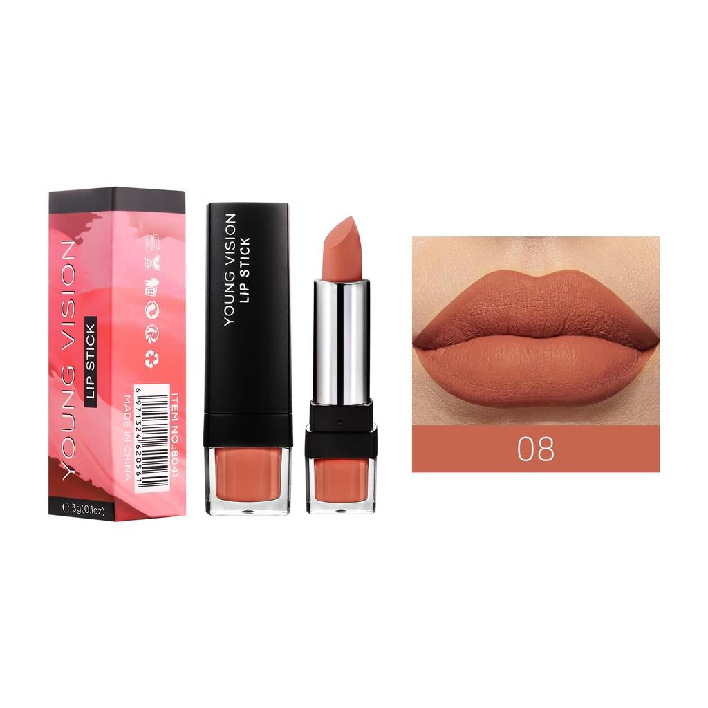 Matte matte 12-kleuren enkele lippenstift Fluweel Niet gemakkelijk te plakken Cup-lippenstift Gemakkelijk te gebruiken make-up lippenstift