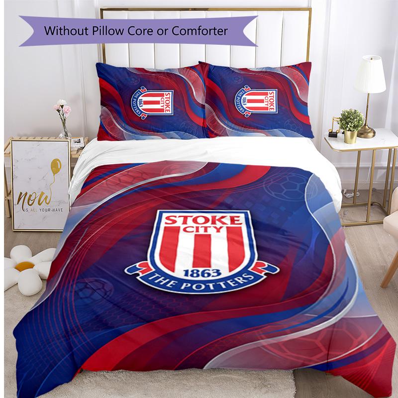 Set Lenzuola Stampato Stoke City Football 3 Pezzi, Comodo Set Copripiumino per Camera da Letto Amico della Pelle