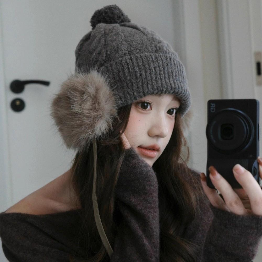 Large Head Circumference Faux Fur Beanie Faux Fur Ear Flaps Thermal Winter Hat Women Outdoor Use