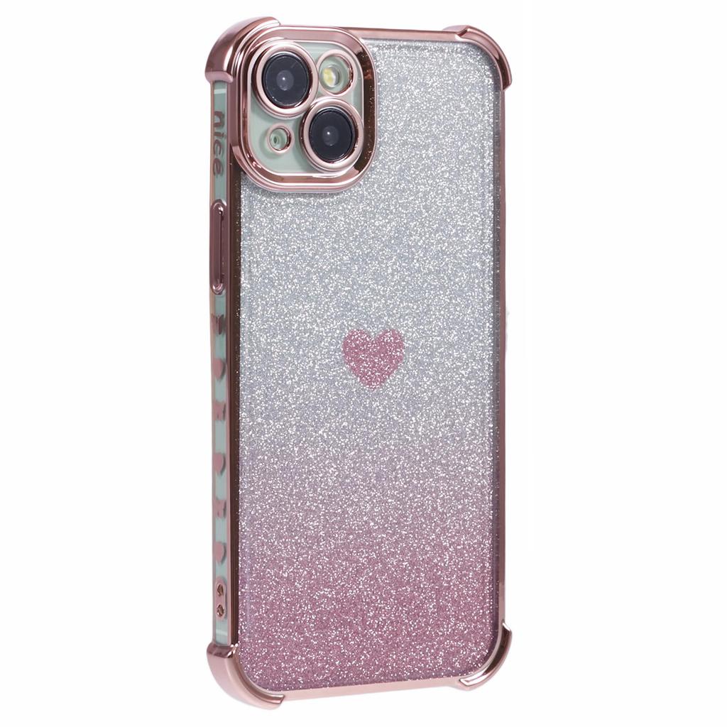 For iPhone 13 Anti-Scratch Phone Case Heart Pattern TPU Glittery Powder Phone Cover
