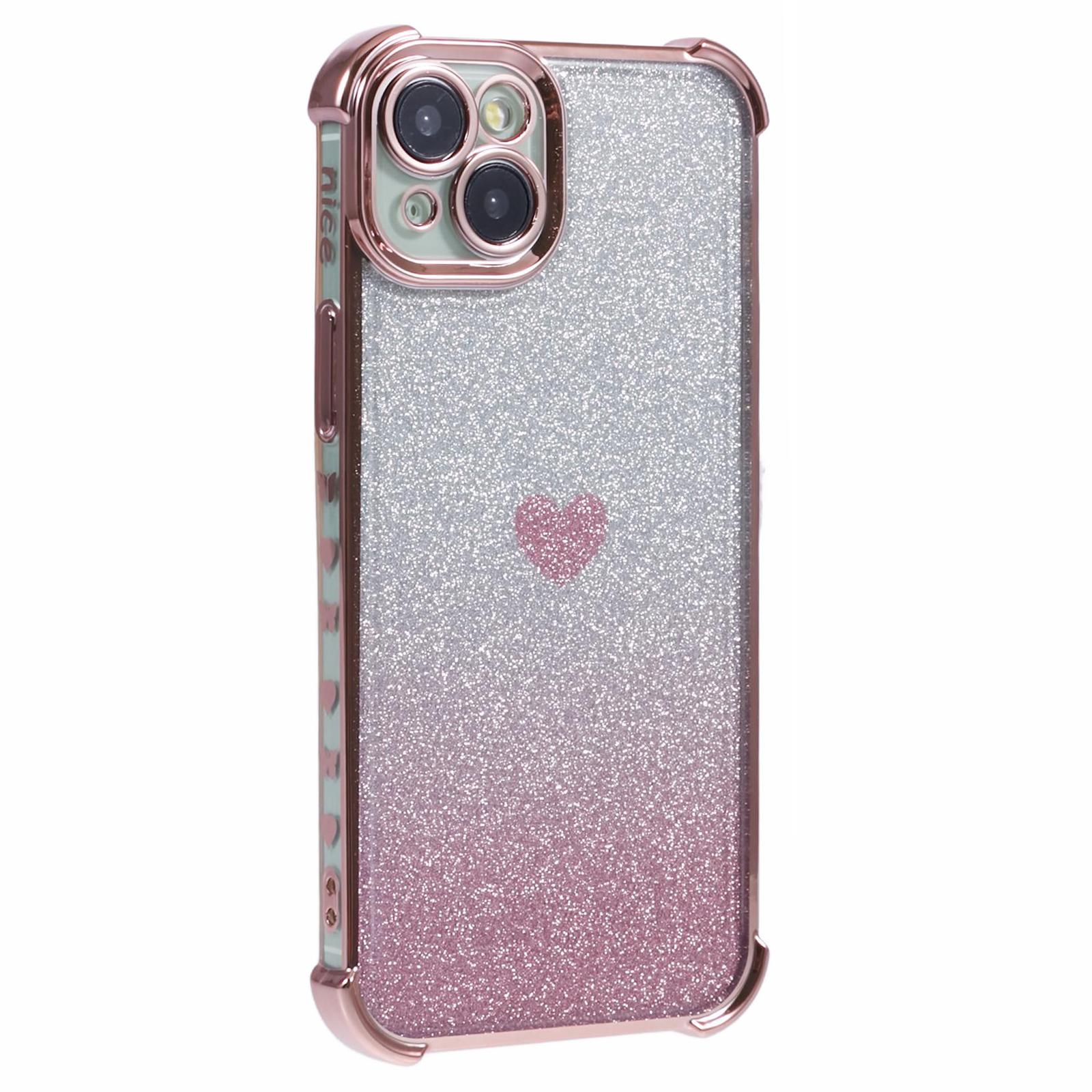 

For iPhone 15 Plus Case Heart Pattern Glitter Anti-Drop TPU Phone Cover Pink