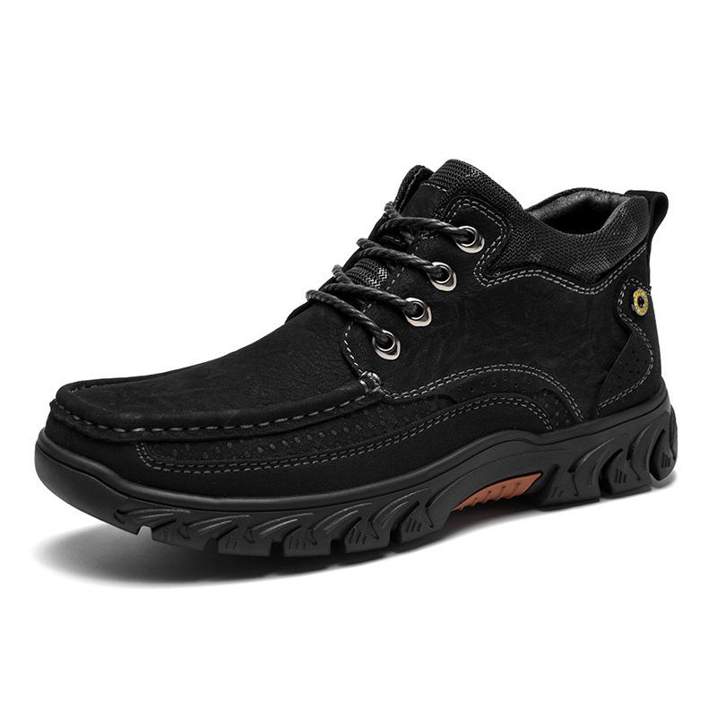 Men's High-Top Winter Snow Boots - Genuine Leather with Thick Rubber Sole for Warmth