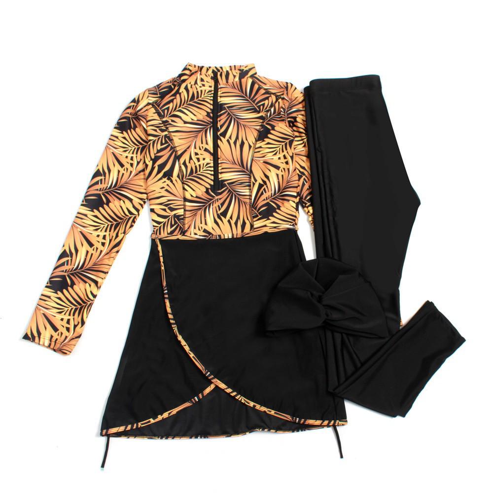 Übergröße Muslimische Damen Sonnenschutz Dreiteiliges Badeanzug-Set mit Langen Ärmeln und Hose