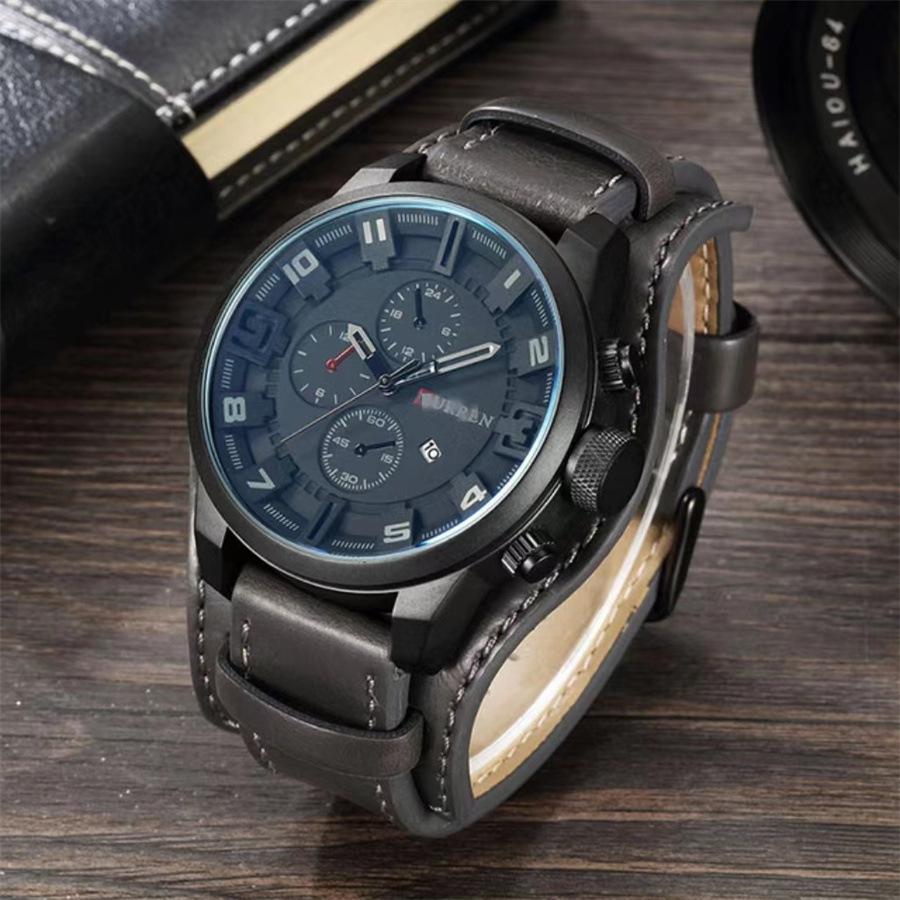 Watch Men Large Dial Sport Watches Leather Strap Oversized Quartz Wrist Watch Army Military Clock Relogios Masculino AVE