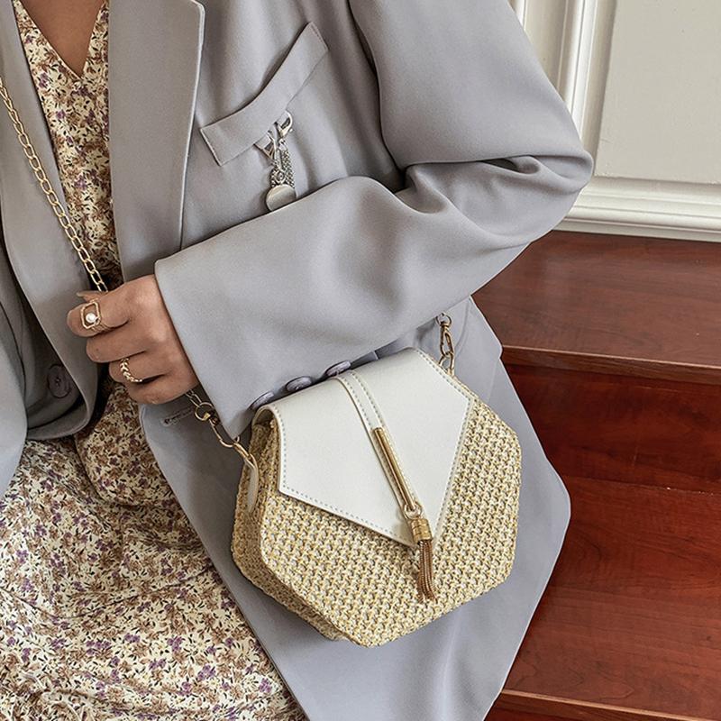 Small Straw Women Bag Ladies Chain Shoulder Bags Handmade Beach Crossbody Bags Kniting Purse